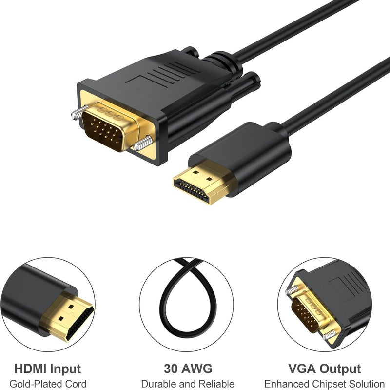 Tobo Tobo HDMI to VGA Cable 3.3 Feet, HDMI to VGA Adapter (Male to Male) 1080P HD Video Cord Compatible for Computer, Desktop, Laptop, PC, Monitor, Projector, HDTV and More (NOT Bidirectional) TD-1108H - Image 2