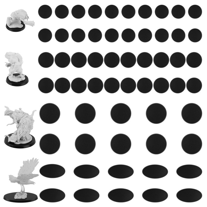 DisplayMore 60Pcs Plastic Model Miniature Bases 40mm 50mm 60mm 75X42mm,4mm/0.16 Thick Circular War Figure Display Stands For Gaming Miniatures or Wargames Role Playing Board Game Figure Toy(60PCS-40&50&60&75X42mm-Mix Black) - Image 1