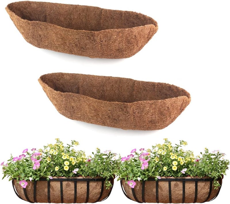 EROCK 2 Pack Trough Coco Liner Fiber Replacement for Planters, 24/30/36/48 inch Half Moon Coconut Coir Planter for Window Box/Hanging Trough Planter, Garden Flower Vegetables Pot, Fence Flower Baskets - Image 1