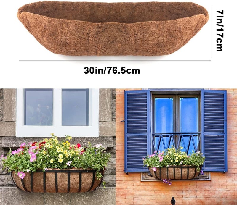 EROCK 2 Pack Trough Coco Liner Fiber Replacement for Planters, 24/30/36/48 inch Half Moon Coconut Coir Planter for Window Box/Hanging Trough Planter, Garden Flower Vegetables Pot, Fence Flower Baskets - Image 2