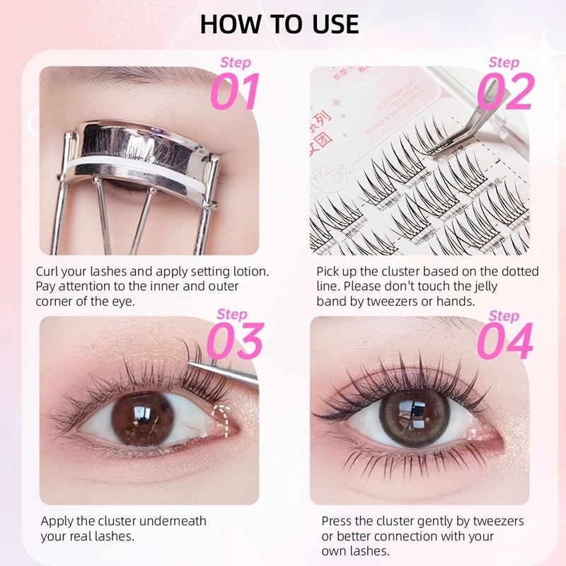 42 عناقيد C J Curl بدون غراء رموش اصطناعية مصنوعة يدويًا رموش ناعمة QMJ01 - Image 3