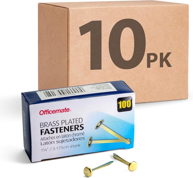 Officemate مسامير مطلية بالنحاس، بطول 1.25 بوصة، رأس 0.375 بوصة، 100 في العلبة، 10 عبوة (998150) - Image 1