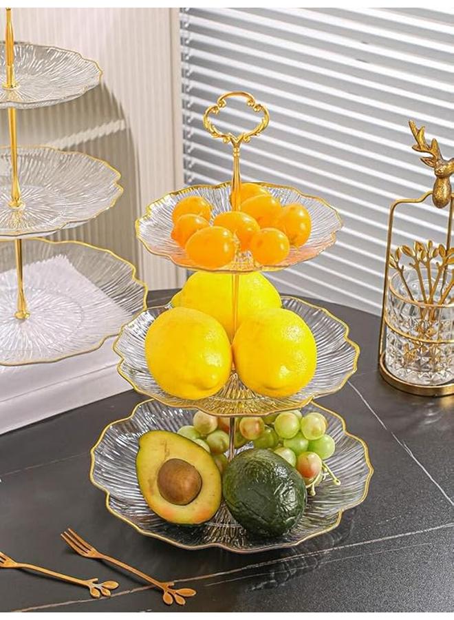 3 Tier clear acrylic cake and dessert serving trays with gold metal stand, round, plastic - Image 4