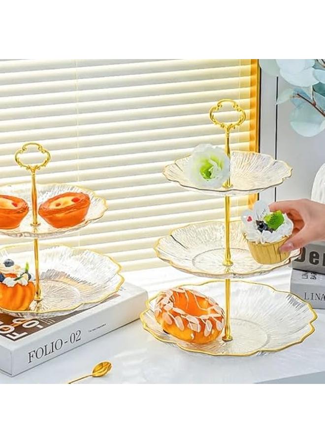 3 Tier clear acrylic cake and dessert serving trays with gold metal stand, round, plastic - Image 2