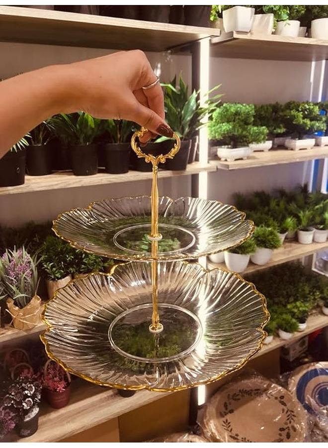 3 Tier clear acrylic cake and dessert serving trays with gold metal stand, round, plastic - Image 3