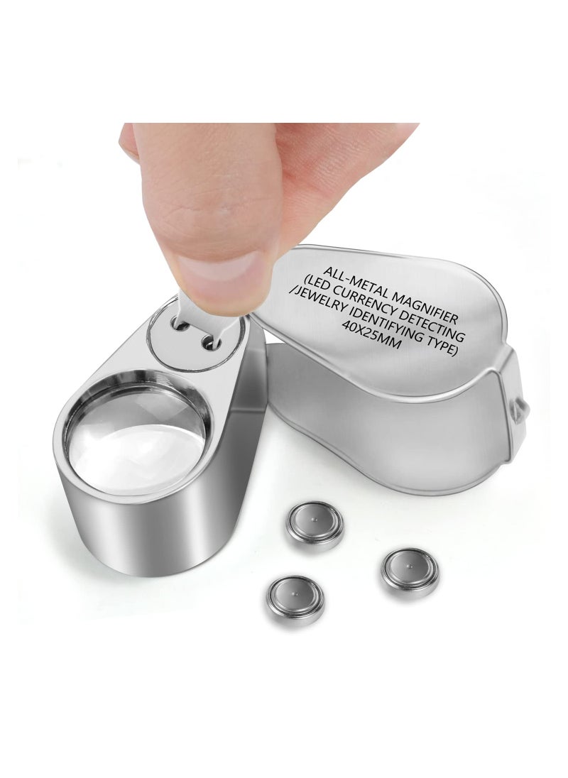 Generic - 40X Full Metal Illuminated Jewelry Loupe Magnifier - Compact Pocket Folding Magnifying Glass with LED Light, 1'' Lens Diameter for Gems, Coins, Stamps, and Currency Detection. - Image 1