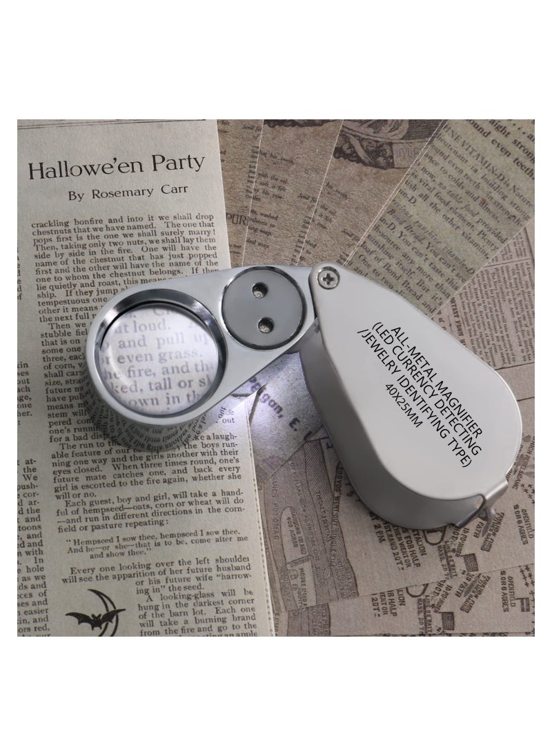 Generic - 40X Full Metal Illuminated Jewelry Loupe Magnifier - Compact Pocket Folding Magnifying Glass with LED Light, 1'' Lens Diameter for Gems, Coins, Stamps, and Currency Detection. - Image 1