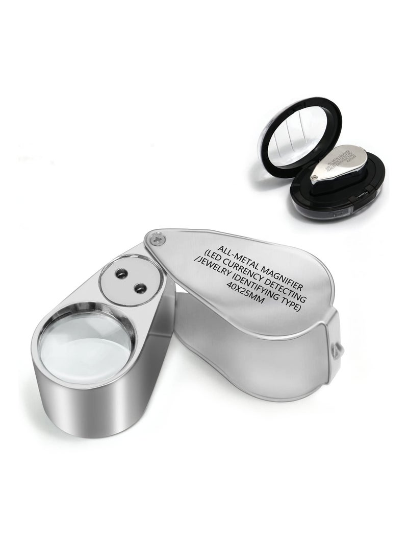 Generic - 40X Full Metal Illuminated Jewelry Loupe Magnifier - Compact Pocket Folding Magnifying Glass with LED Light, 1'' Lens Diameter for Gems, Coins, Stamps, and Currency Detection. - Image 1