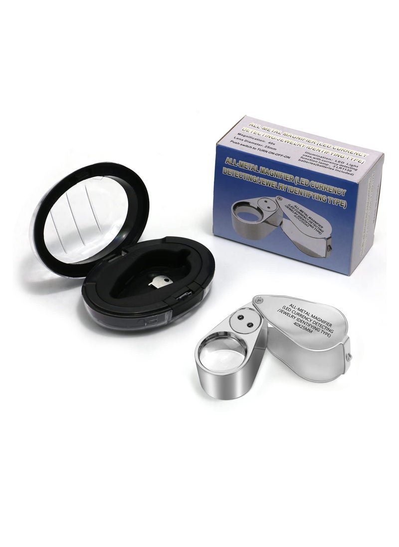 Generic - 40X Full Metal Illuminated Jewelry Loupe Magnifier - Compact Pocket Folding Magnifying Glass with LED Light, 1'' Lens Diameter for Gems, Coins, Stamps, and Currency Detection. - Image 1