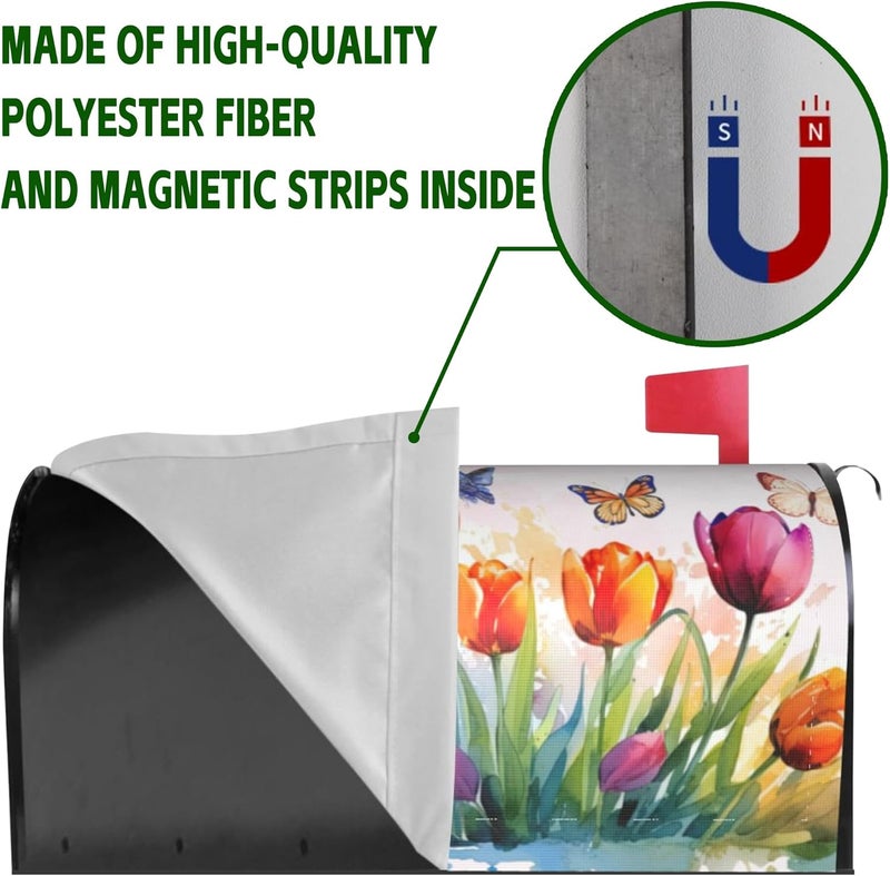 Identiy Watercolor Tulips with Butterfly Mailbox Covers Magnetic Standard Size, Spring Summer Magnetic Mailbox Covers 18"x21" for Outside Yard Decor - Image 4