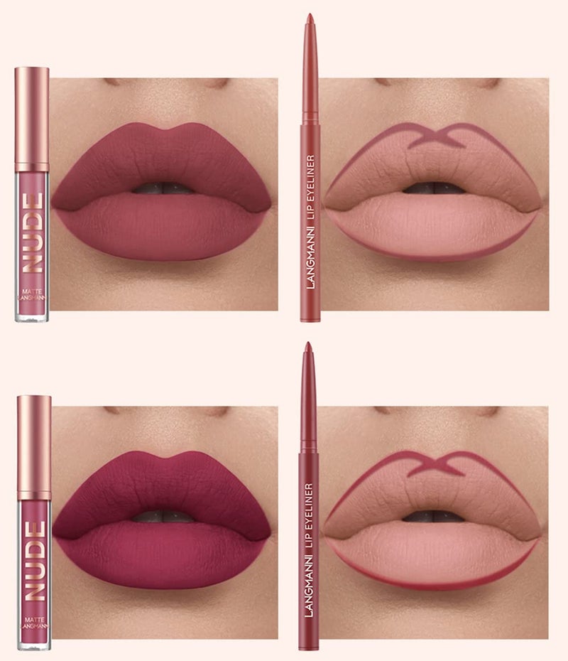 URQT 12pcs Lip Liner and Lipstick Set, 6 Velvety Matte Liquid Lipsticks + 6 Matching Smooth Lip Liner One Step Lips Long Lasting Waterproof Makeup Kits Gift Set - Image 5