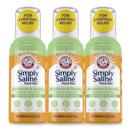 Arm & Hammer Simply Saline Moisturize & Soothe Nasal Mist, Drug-Free Moisturizing Saline Nasal Spray for Instant Relief for Dry Nose, 4.6 Oz (130 g), 3 Pack - Image 1