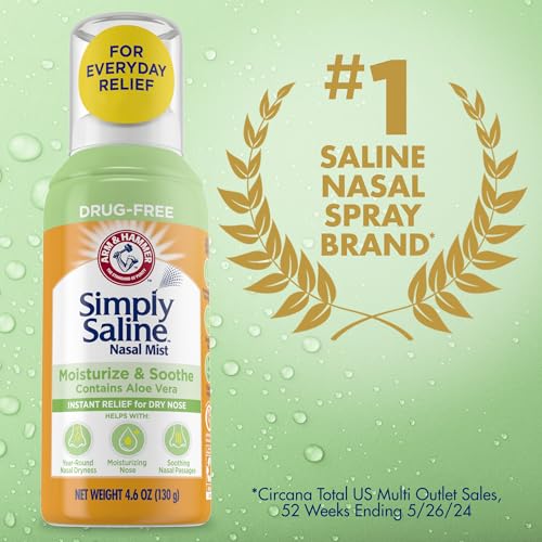 Arm & Hammer Simply Saline Moisturize & Soothe Nasal Mist, Drug-Free Moisturizing Saline Nasal Spray for Instant Relief for Dry Nose, 4.6 Oz (130 g), 3 Pack - Image 4