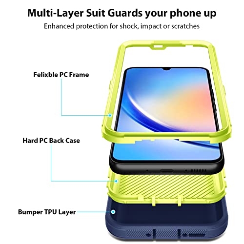 Jiunai for Samsung Galaxy A34 Case Heavy Duty Rugged Shockproof Dual Layer Port Protection Hybrid Tough Phone Cover for Samsung Galaxy A34 5G 2023 Men Women Teen Blue - Image 3