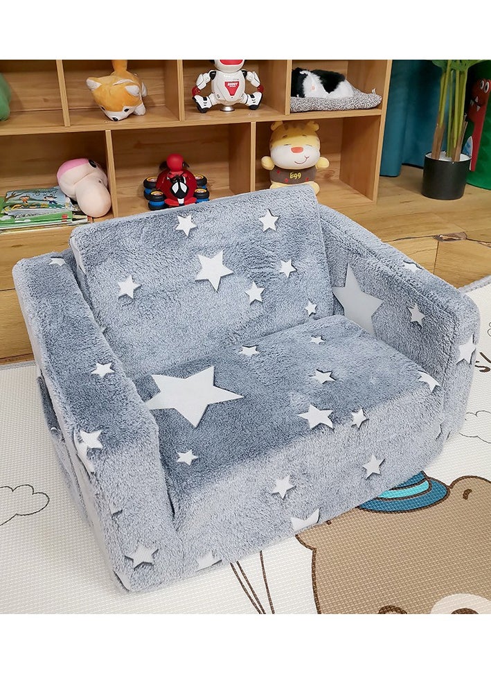 Generic - Glow in The Dark Extra Soft Open Couch 2-in-1 Toddler Soft Couch Fold Out Glow in Dark Convertible Plush Foam Chair Star Glow in The Dark Toddler Couch for Playroom Bedroom - Image 1