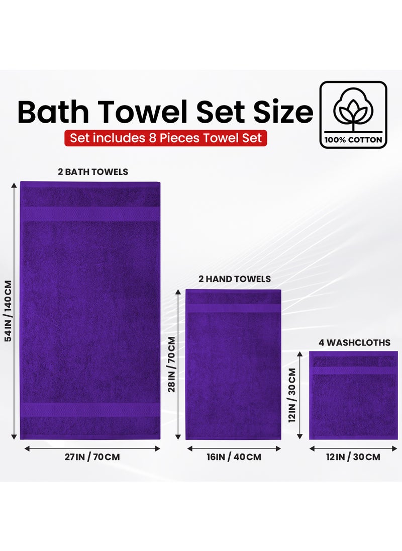 Infinitee Xclusives Premium Purple Bath Towels Set - [Pack of 8] 100% Cotton Highly Absorbent 2 Bath Towels, 2 Hand Towels and 4 Washcloths - Luxury Hotel & Spa Quality Bath Towels for Bathroom by Infinitee Xclusives  - Image 4
