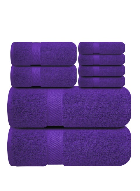 Premium Purple Bath Towels Set - [Pack of 8] 100% Cotton Highly Absorbent 2 Bath Towels, 2 Hand Towels and 4 Washcloths - Luxury Hotel & Spa Quality Bath Towels for Bathroom by Infinitee Xclusives
