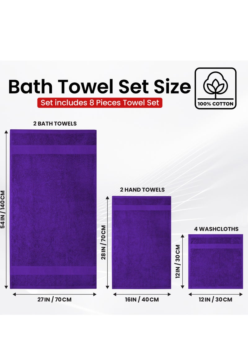 Infinitee Xclusives Premium Purple Bath Towels Set - [Pack of 8] 100% Cotton Highly Absorbent 2 Bath Towels, 2 Hand Towels and 4 Washcloths - Luxury Hotel & Spa Quality Bath Towels for Bathroom by Infinitee Xclusives  - Image 3