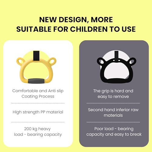 TechHark® Kids Gymnastic Rings with 11.5 Ft Adjustable Straps, Yellow Bear Design, Up to 200Kg Capacity, Silicone Grip, Home Fitness Equipment for Children and Teens Training - Image 3