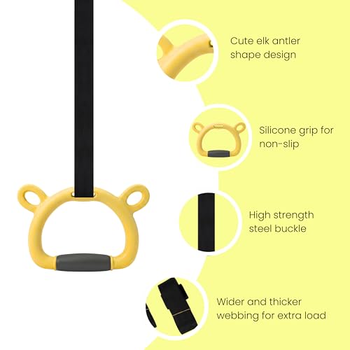 TechHark® Kids Gymnastic Rings with 11.5 Ft Adjustable Straps, Yellow Bear Design, Up to 200Kg Capacity, Silicone Grip, Home Fitness Equipment for Children and Teens Training - Image 2