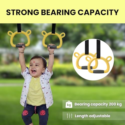 TechHark® Kids Gymnastic Rings with 11.5 Ft Adjustable Straps, Yellow Bear Design, Up to 200Kg Capacity, Silicone Grip, Home Fitness Equipment for Children and Teens Training - Image 4