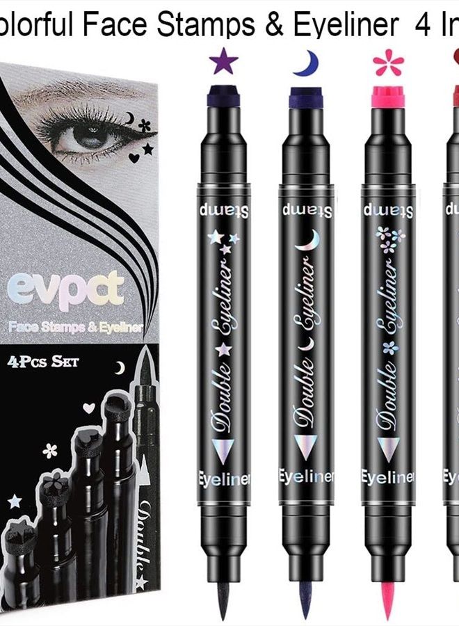 evpct Colored Winged Eyeliners Stamp 4in1 Stars Flowers Hearts Moon Colorful Face Stamps Makeup Eyeliner Eye Stamp Liners Tool Set Kit for Women Purple Blue Red Pink Eyeliner Stamp Wingliner Shapes 02 - Image 2