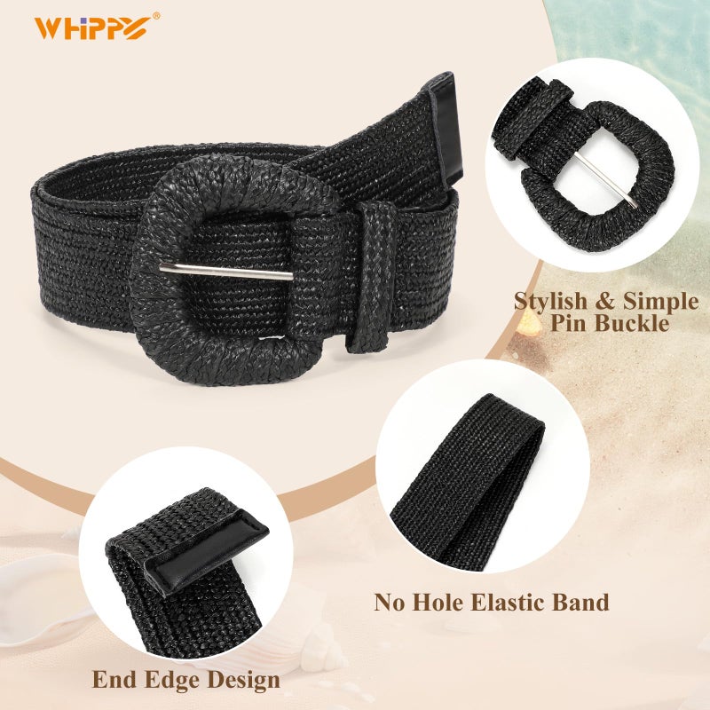 WHIPPY 3 Packs Women Straw Woven Elastic Stretch Waist Belts Fashion Boho Braided Skinny Ladies Dress Belt - Image 3