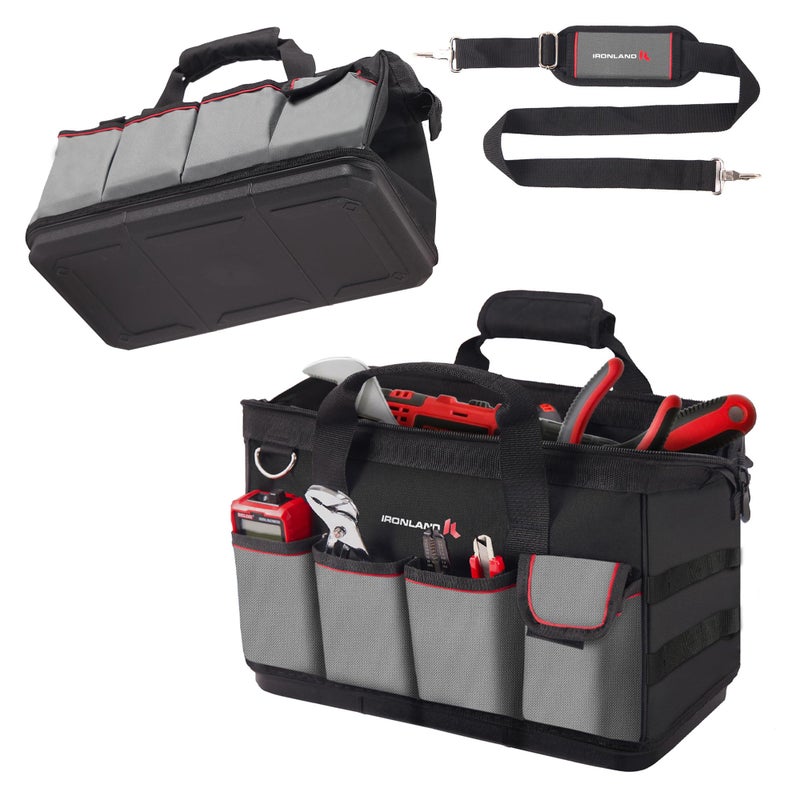 IRONLAND 165 Inch Hard Sturdy Bottom Tool Bag Organizer for Men Waterproof Heavy Duty Tool Bag with Handle Large Zipper Ideal for Mechanics Electrician Handyman Hvac Great Gift for Dad - Image 2