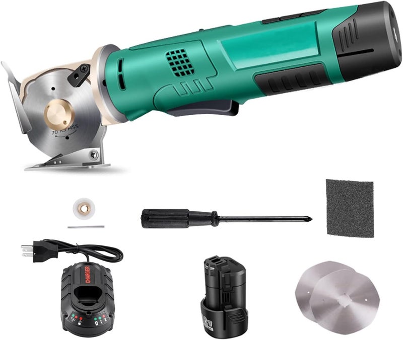cheekyglo Electric Rotary Cutter Cordless Electric Scissor Rechargeable Fabric Shear for Cloth/Paper/Carpet/Leather Cutting Thickness ≤2.5cm (1 Battery)1 Battery - Image 1