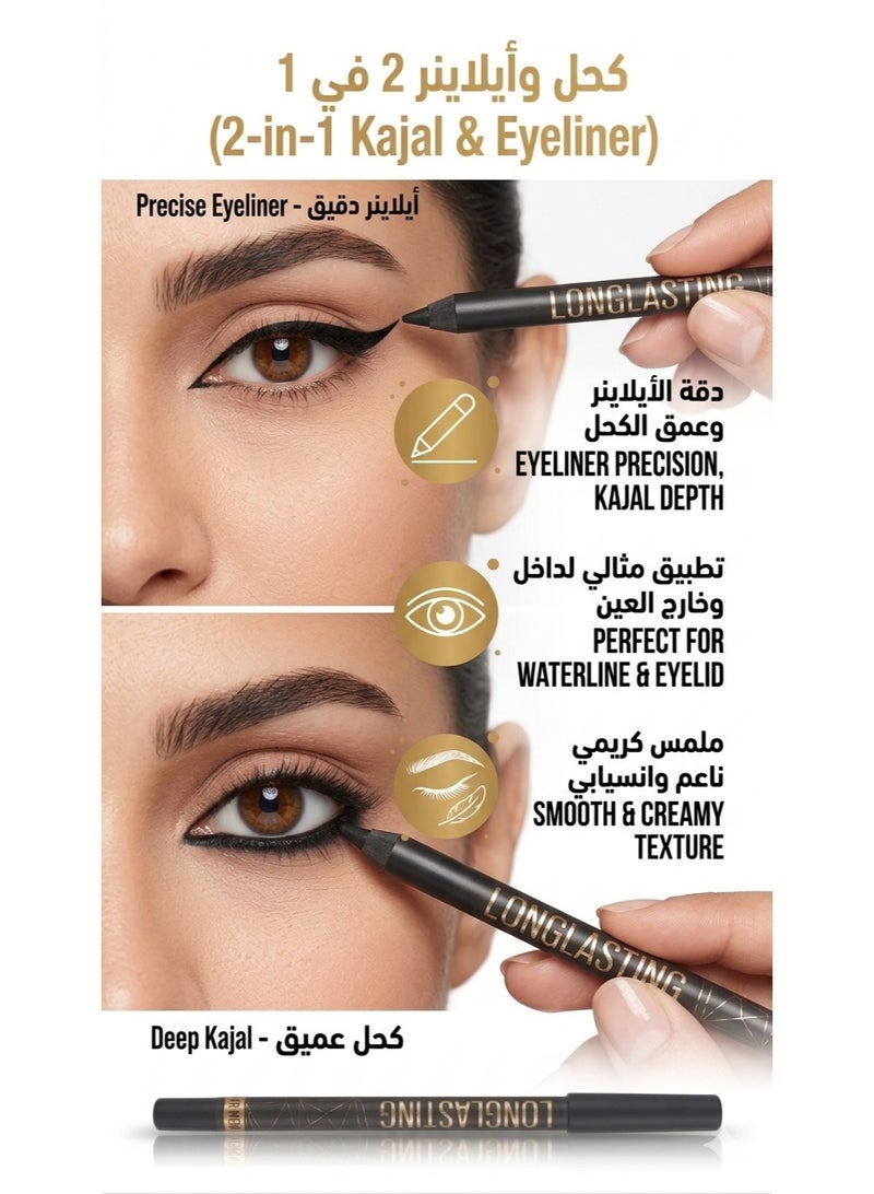 Professional Longlasting Eye Pencil - Shade 101 Carbon Black - 2-in-1 Kohl & Eyeliner - Waterproof - Image 3