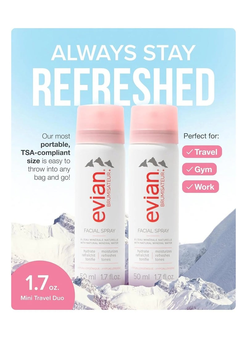 Evian Facial Spray Travel Duo 1.7 Fl Oz (Pack of 2)