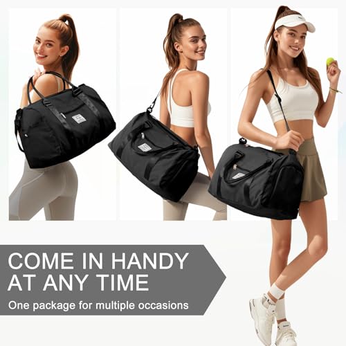 BJLFS Small Black Sports Gym Duffel Bags for Women Men, Travel Totes Bag Cute Weekender bag with Wet Pocket and Shoe Compartment for Carry On, Gym, Dance, Overnight, Sport Pickleball, Tennis, Racketball - Image 3