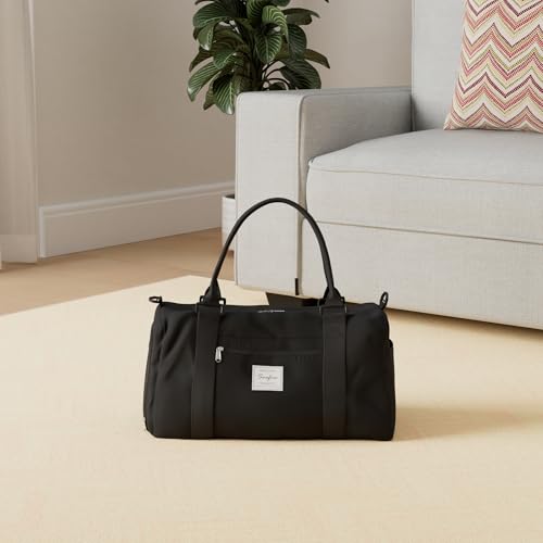 BJLFS Small Black Sports Gym Duffel Bags for Women Men, Travel Totes Bag Cute Weekender bag with Wet Pocket and Shoe Compartment for Carry On, Gym, Dance, Overnight, Sport Pickleball, Tennis, Racketball - Image 2