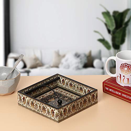 DULI Handmade Decorative Tissue Holder for Table in MDF (19x19cm) - Paper Napkin Holders for Dining Table Napkins Stand Fancy Tissue Paper Holder for Office Desk (Jamawaar) - Image 1