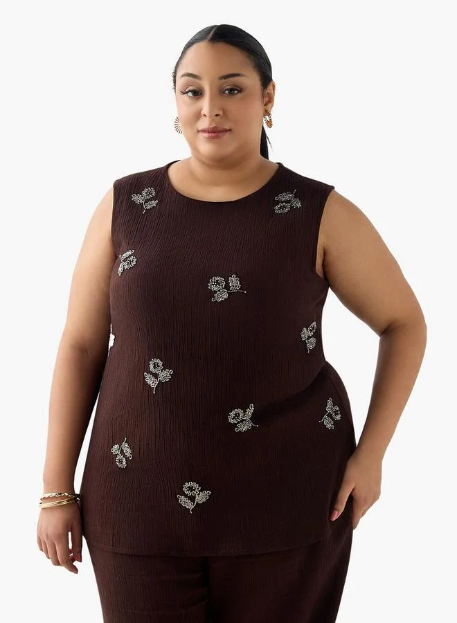 أولا بوبكن Ulla Popken Sleeveless Top with Embellishment