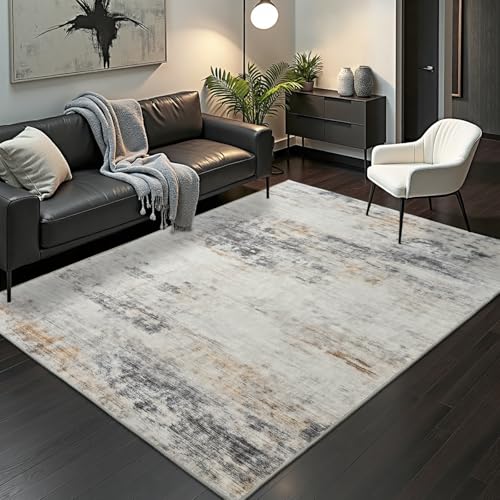 Toneed Abstract Area Rug 5x7 Modern Washable Rug Soft Non Slip Rug Low Pile for Bedroom Living Room Dining Room GreyBrown