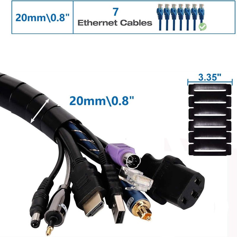 MAX-EMA GLOBAL أنبوب تنظيم الكابلات الحلزوني MAX-EMA أسود مع مشبك سلك 1.5 متر 20 مم واقي مرن للكابلات وغطاء إدارة الكابلات للمكتب، التلفاز، الكمبيوتر، غطاء كابل خفي للاستخدام المنزلي أو المكتبي - Image 2