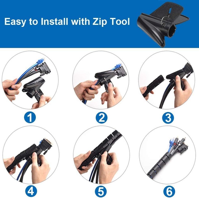 MAX-EMA GLOBAL أنبوب تنظيم الكابلات الحلزوني MAX-EMA أسود مع مشبك سلك 1.5 متر 20 مم واقي مرن للكابلات وغطاء إدارة الكابلات للمكتب، التلفاز، الكمبيوتر، غطاء كابل خفي للاستخدام المنزلي أو المكتبي - Image 4