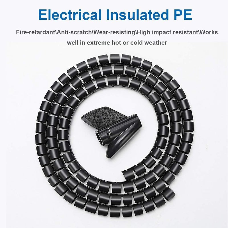 MAX-EMA GLOBAL أنبوب تنظيم الكابلات الحلزوني MAX-EMA أسود مع مشبك سلك 1.5 متر 20 مم واقي مرن للكابلات وغطاء إدارة الكابلات للمكتب، التلفاز، الكمبيوتر، غطاء كابل خفي للاستخدام المنزلي أو المكتبي - Image 3