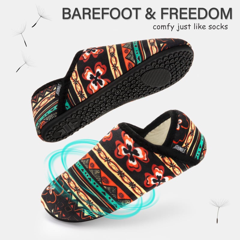 ATHMILE House Slippers for Women Men Indoor Barefoot Slippers Socks Furry Slip on House Shoes Cozy Comfy for Home Bedroom Travel Yoga Women 10.5-11.5 Brown Boho - Image 4