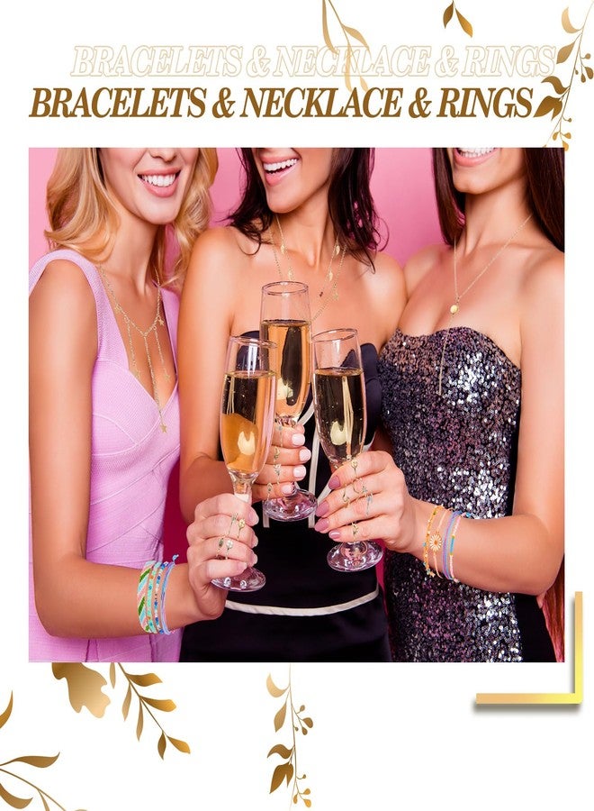 Batiyeer سوار صداقة بتيير 60 قطعة لموجة عيد الميلاد مع قلادة تشوكر متعددة الطبقات وسلسلة قابلة للتعديل وأساور وكعوب وخواتم أصابع للنساء هدايا عيد الميلاد (رقيق) - Image 2