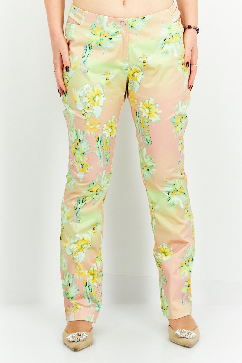 Weekday Women Regular Fit Floral Print Straight Leg Pants, Yellow - Image 1