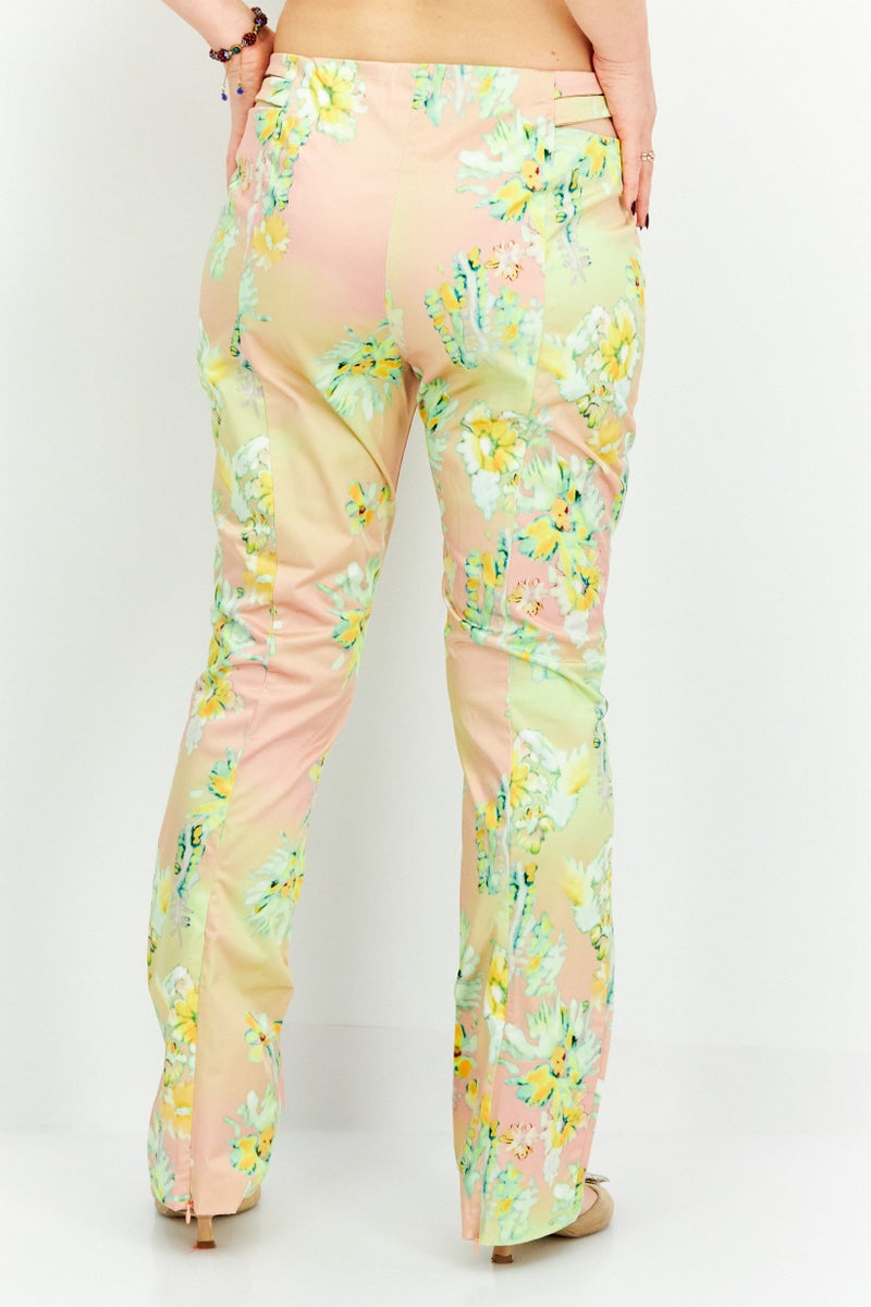 Weekday Women Regular Fit Floral Print Straight Leg Pants, Yellow - Image 3