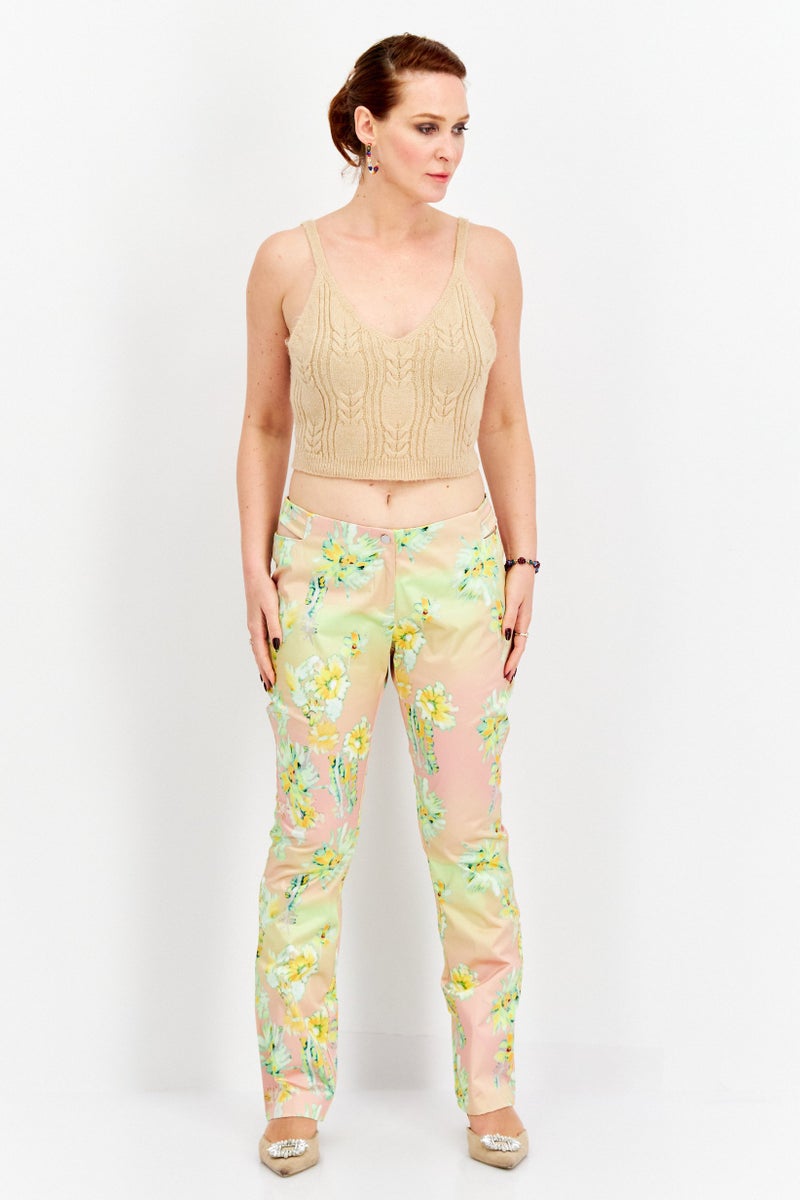 Weekday Women Regular Fit Floral Print Straight Leg Pants, Yellow - Image 2