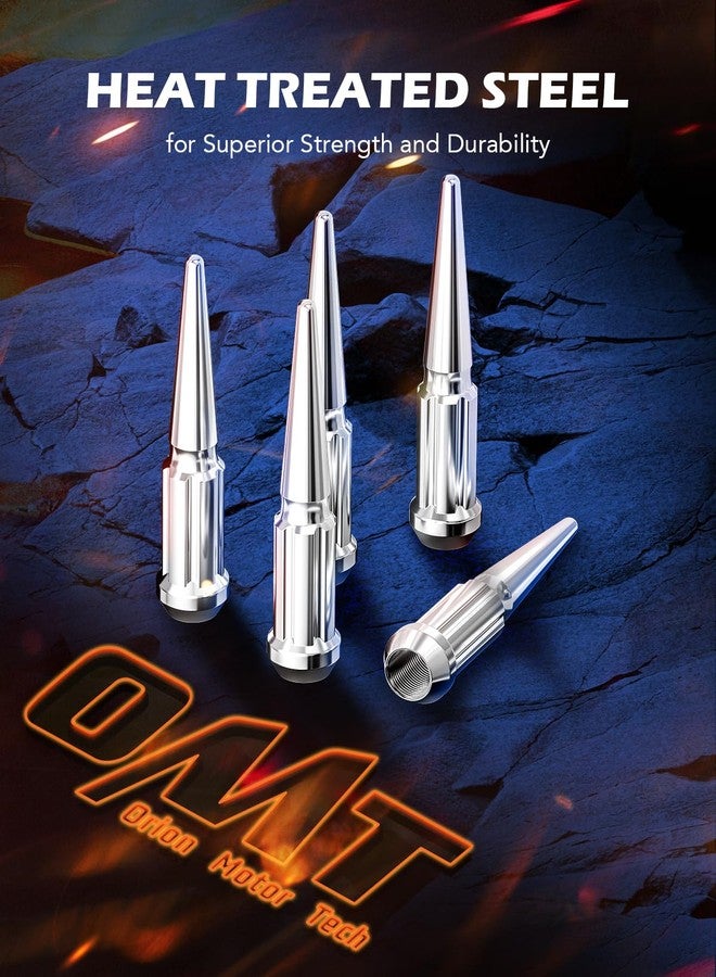 Orion Motor Tech صواميل العجلات أورايون موتور تكنولوجي 14x1.5 كروم 24 قطعة، صواميل سبايك M14x1.5 ملحقات العجلات متوافقة مع شيفروليه ورام وفورد وجي إم سي - Image 3