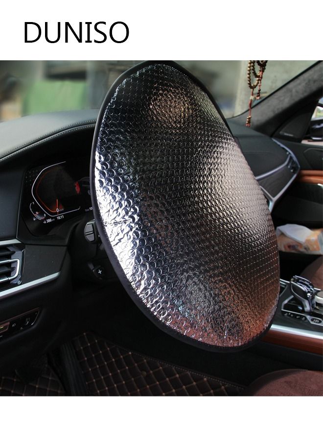DUNISO 2PCS Steering Wheel Sun Shade Cover Cooling Steering Wheel Sun Block Anti-Heat Aluminum Foil Steering Wheel Cover Steering Wheel Sun Heat Shield for Car Keep Cool in The Heat - Image 1