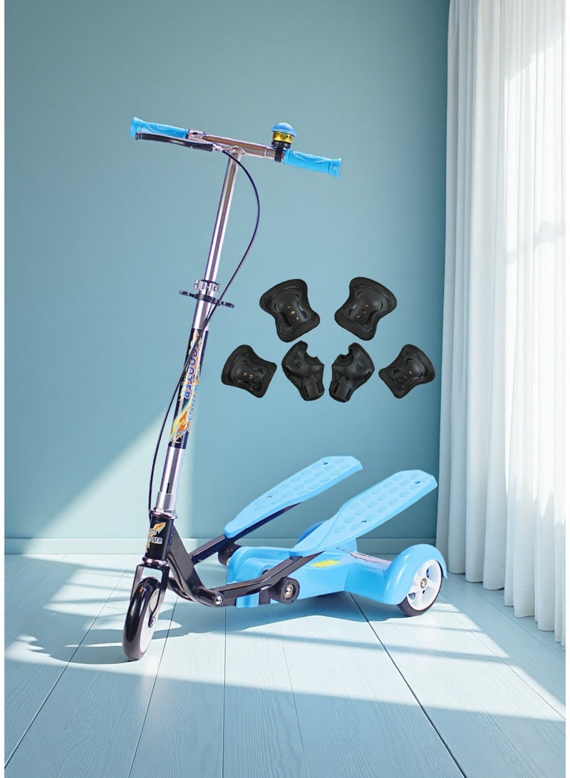 إيزي فيتشور سكوتر ركل ثلاثي العجلات بمقود قابل للتعديل والطي من إيزي فيوتشر للأطفال - سكوتر ذكي مزدوج الدواسات للأولاد والبنات، بما في ذلك مجموعة معدات الحماية - Image 1