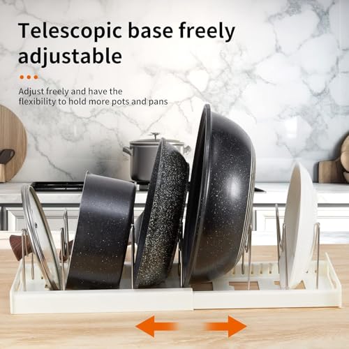 Tusmad Expanding Cookware Organizer Space Saving Storage For Pan Lids Baking Trays Pot & Pan Organizers Countertop Rack Pot Lid Organizers Pot Racks Pot Holder Stainless Steel Adjustable Dividers - Image 2