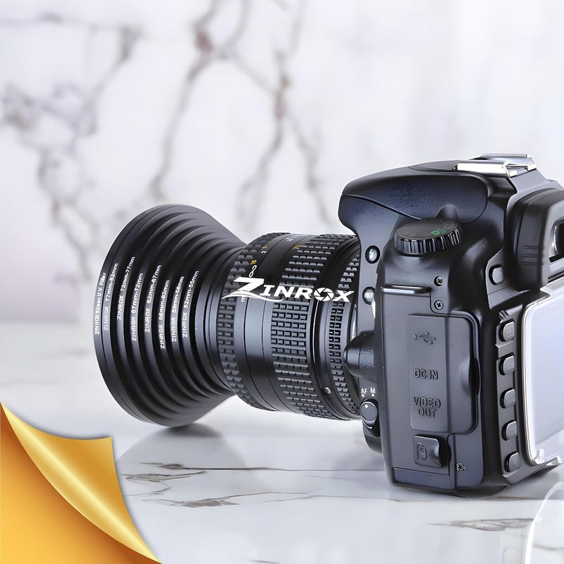 ZINROX 40.5mm to 82mm Stepping Up Lens Filter Adapter Rings, 9 Pieces Set, Sizes: 40.5-49mm, 49-52mm, 52-55mm, 55-58mm, 58-62mm, 62-67mm, 67-72mm, 72-77mm, and 77-82mm Step Up Ring - Image 4