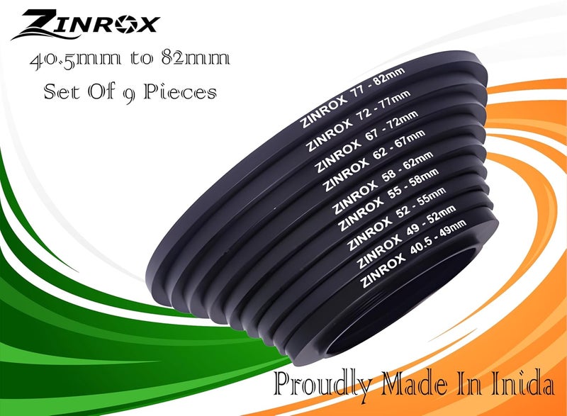 ZINROX 40.5mm to 82mm Stepping Up Lens Filter Adapter Rings, 9 Pieces Set, Sizes: 40.5-49mm, 49-52mm, 52-55mm, 55-58mm, 58-62mm, 62-67mm, 67-72mm, 72-77mm, and 77-82mm Step Up Ring - Image 5